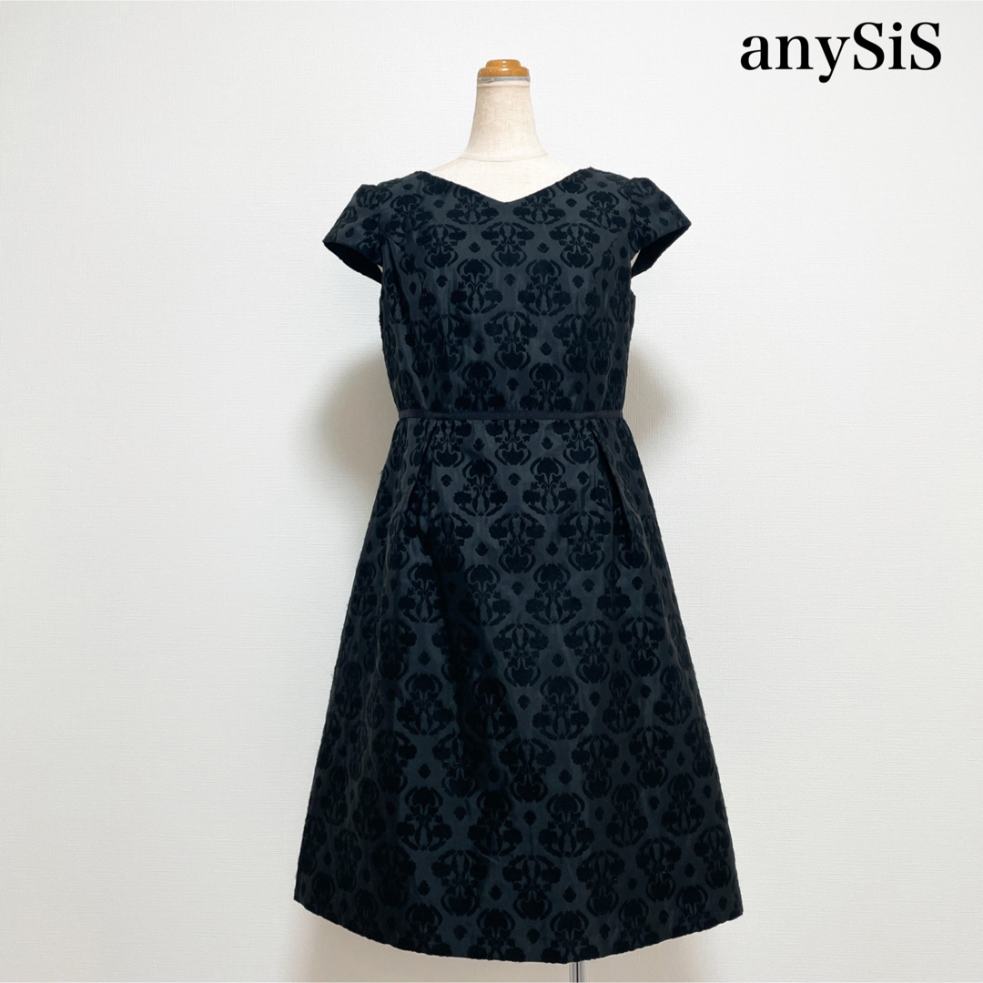 anySiS(エニィスィス)のanySiS レディジャガード ワンピース ドレス 黒 結婚式 お呼ばれ レディースのフォーマル/ドレス(ミディアムドレス)の商品写真