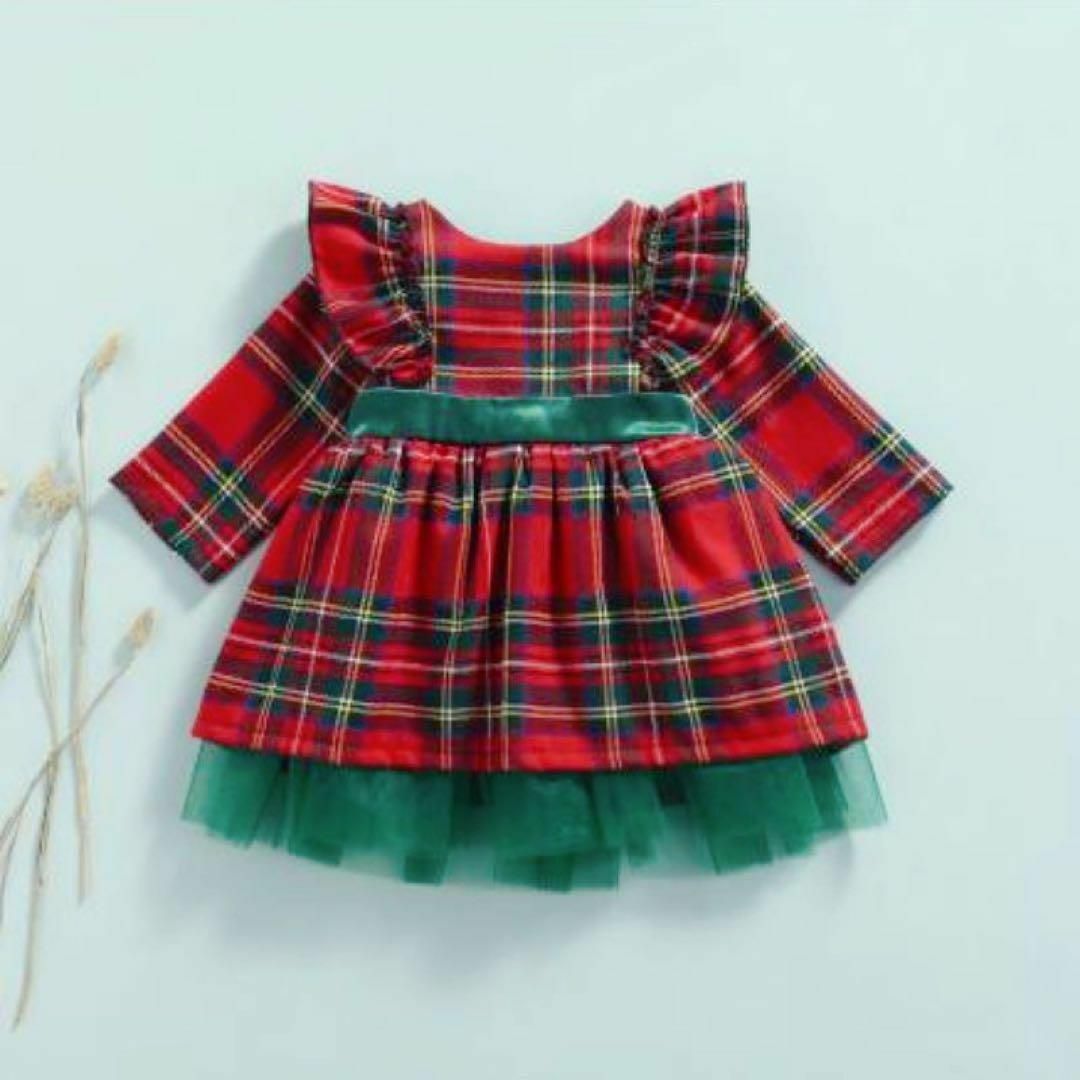 赤色タータンチェックワンピースドレス80cm /クリスマス♥女の子 キッズ/ベビー/マタニティのベビー服(~85cm)(ワンピース)の商品写真