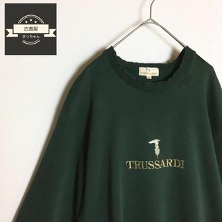 トラサルディ(Trussardi)の【スウェット】刺繍ロゴ 刺繍デザイン MAサイズ 緑 ワントーン 古着(スウェット)