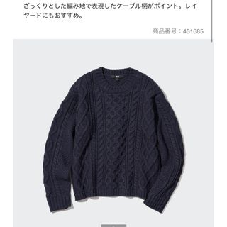 ユニクロ(UNIQLO)のケーブルクルーネックセーター（長袖）白、紺　2枚セット(ニット/セーター)