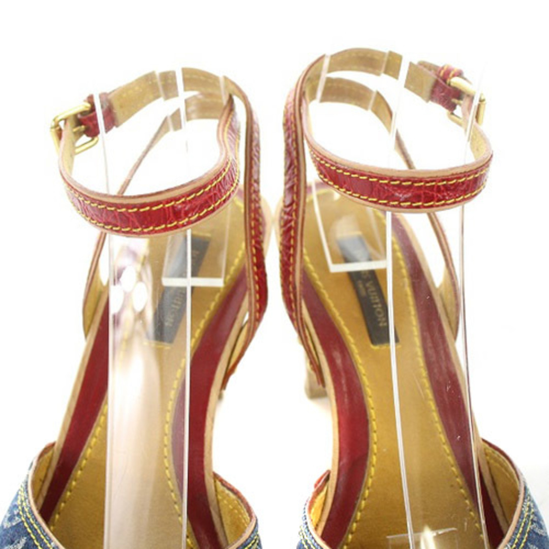 LOUIS VUITTON(ルイヴィトン)のルイヴィトン ウッドデニムサンダル 39.5 25.5cm べージュ 赤 紺 レディースの靴/シューズ(サンダル)の商品写真