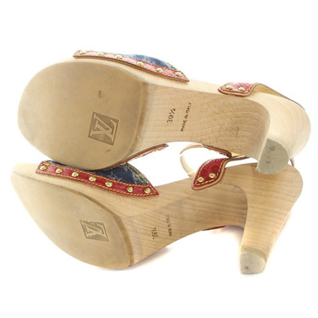 LOUIS VUITTON(ルイヴィトン)のルイヴィトン ウッドデニムサンダル 39.5 25.5cm べージュ 赤 紺 レディースの靴/シューズ(サンダル)の商品写真