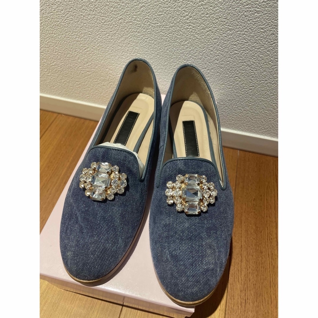 【美品】DIANA ビジュー付 デニム フラットシューズ(24cm)