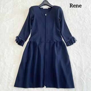 René - rene ルネ 34 ツイードワンピース コート 美品 ネイビー 入学式 ...