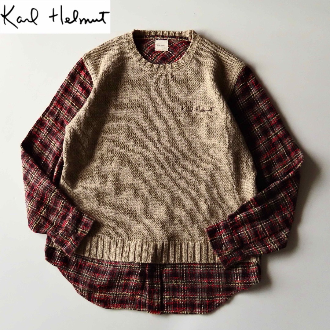 Karl Helmut(カールヘルム)の00s カールヘルム レイヤードデザインプルオーバー M ベスト×シャツ メンズのトップス(ニット/セーター)の商品写真