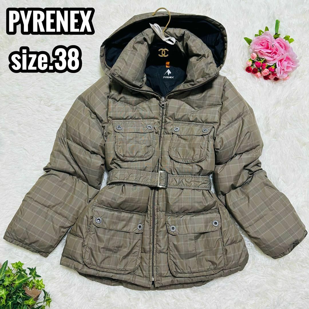 Pyrenex(ピレネックス)の極暖☆PYRENEX ダウンジャケット 2way ベルト チェック 38 レディースのジャケット/アウター(ダウンジャケット)の商品写真