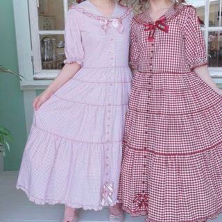 ピンクハウス(PINK HOUSE)の【週末限定値下】セーラーカラーギンガムチェックワンピース 美沙子ちゃんコラボ(ロングワンピース/マキシワンピース)