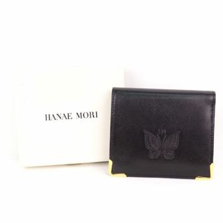 ハナエモリ(HANAE MORI)のハナエモリ 二つ折り財布 レザー バタフライ ロゴ ブランド ウォレット レディース ブラック HANAE MORI 森英恵(財布)