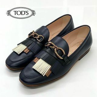 トッズ(TOD'S)の5213 トッズ レザー フリンジ ローファー ネイビー(ローファー/革靴)