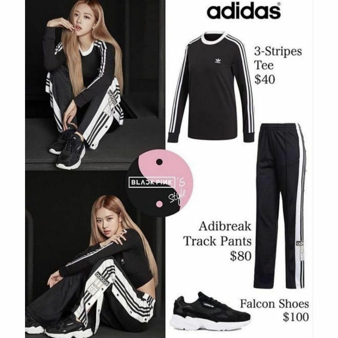 adidas(アディダス)の【希少色】アディダス ブラックピンク ロゼ ジェニ 着用 ジャージパンツ 黒白銀 レディースのパンツ(カジュアルパンツ)の商品写真