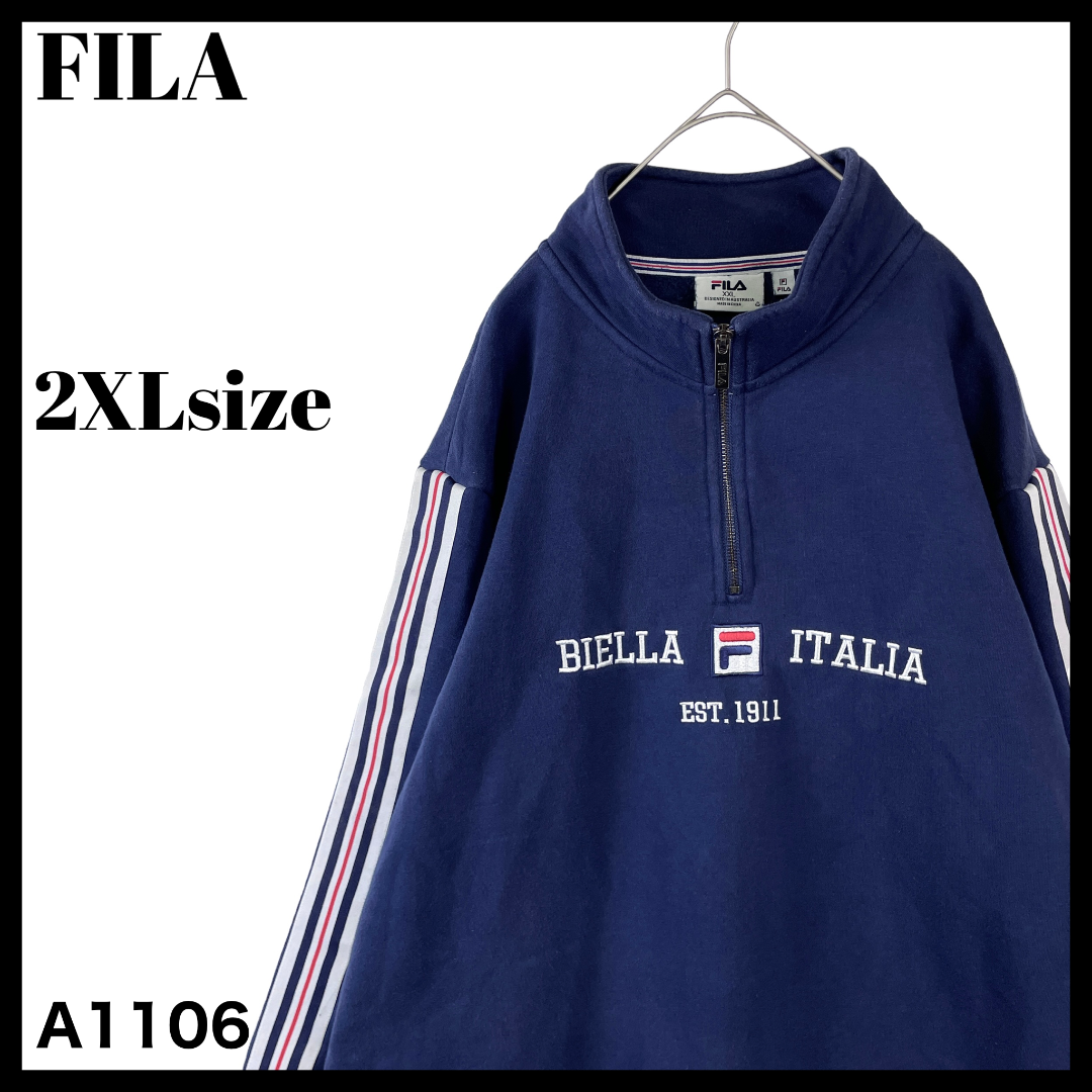 FILA(フィラ)のFILA フィラ ハーフジップスウェットトレーナー 袖ライン 刺繡 大きいサイズ メンズのトップス(スウェット)の商品写真