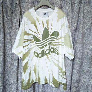 着丈長めLサイズ！adidas アディダス半袖Tシャツ 緑 トレフォイルロゴ