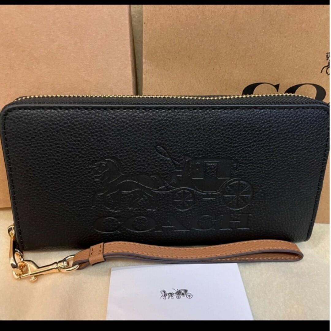 新品　COACH　長財布　ラウンドファスナー　ブラック　レッド　小銭入れ有ファッション小物