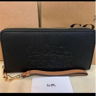 コーチ(COACH)の新品　COACH　長財布　ラウンドファスナー　ブラック　レッド　小銭入れ有(財布)