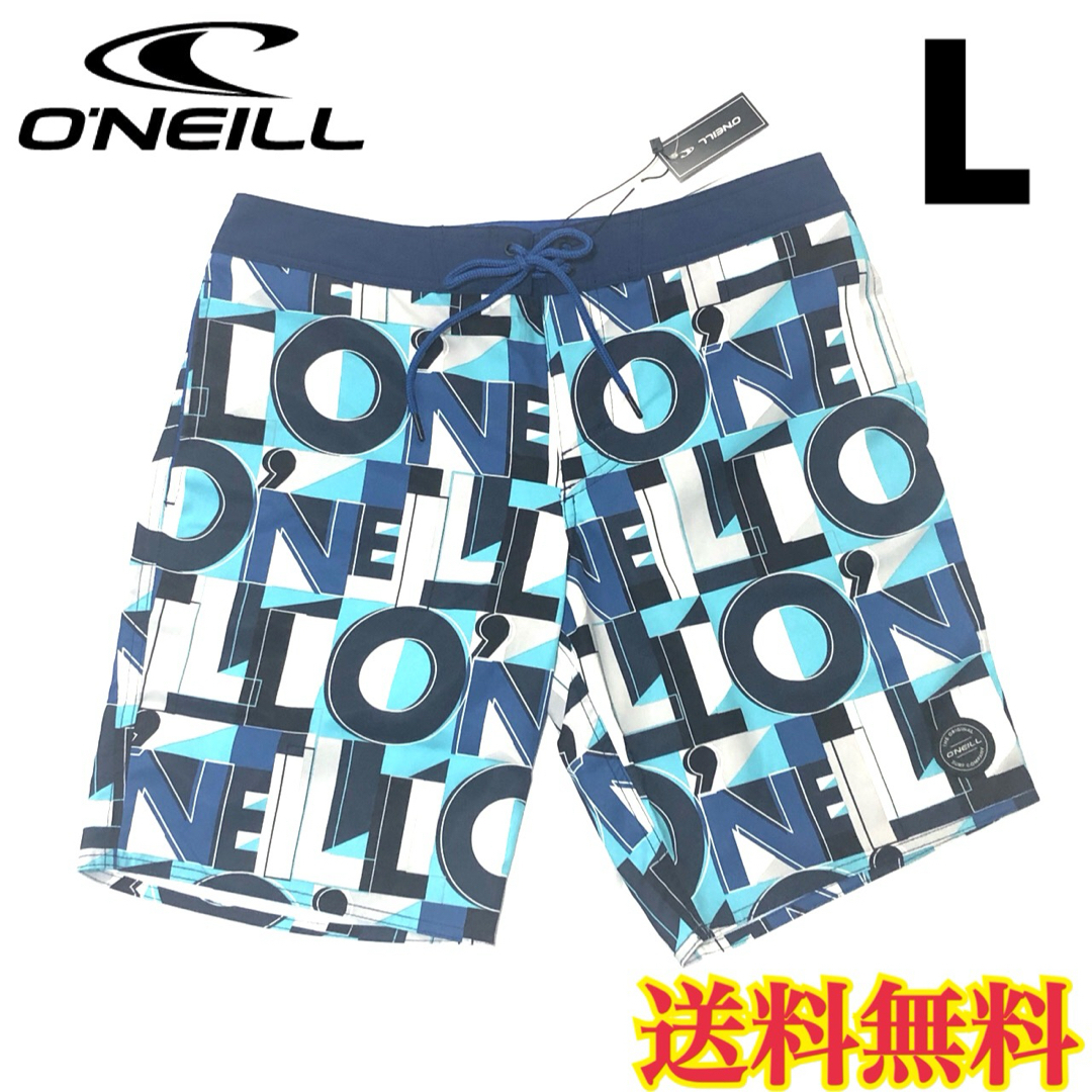 O'NEILL(オニール)の【新品】オニール  メンズ ボードショーツ ロゴ柄 ホワイトブルー 32 L メンズの水着/浴衣(水着)の商品写真