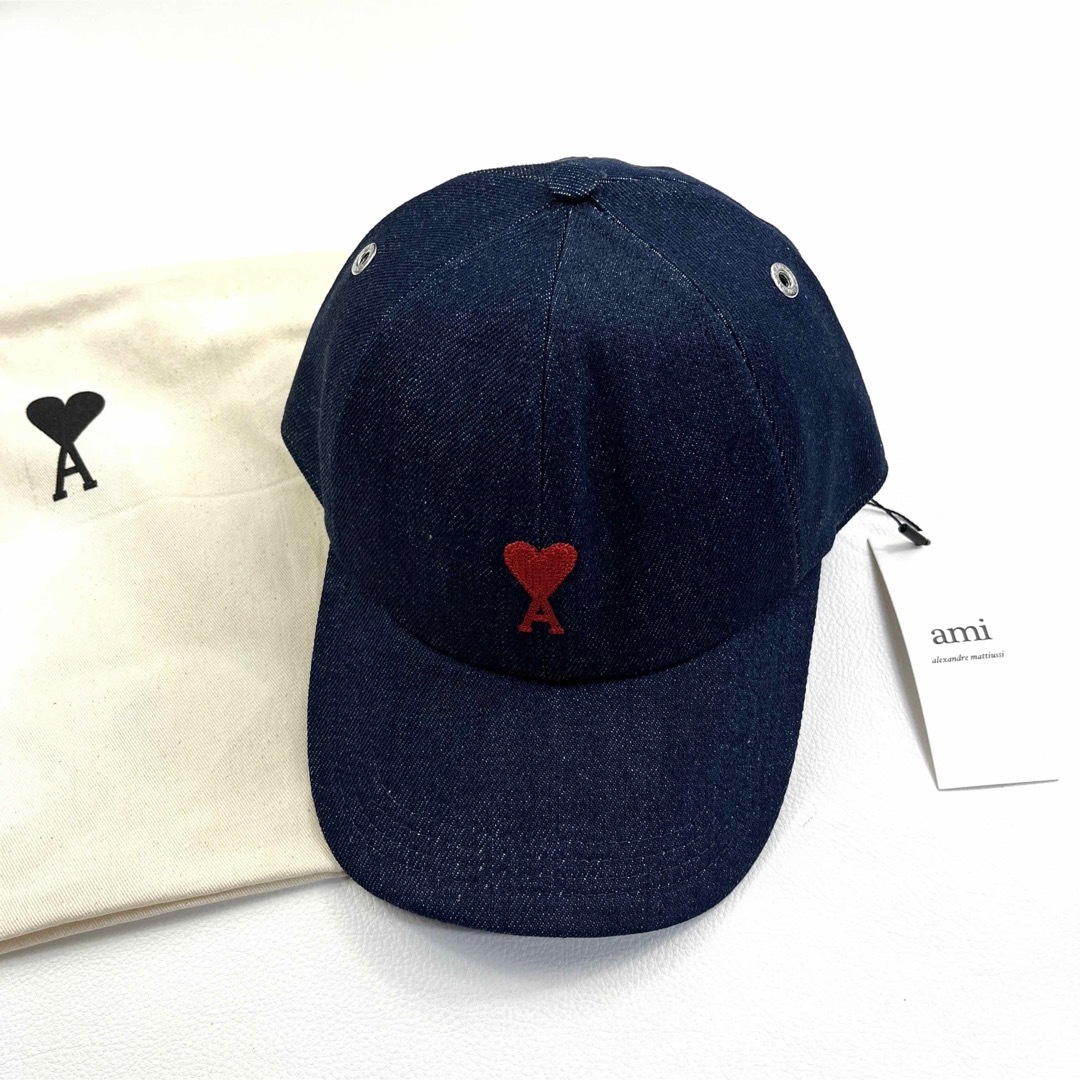 【オープニング大セール】 新品【AMI PARIS】 アミパリス デニム キャップ 帽子 ロゴ キャップ