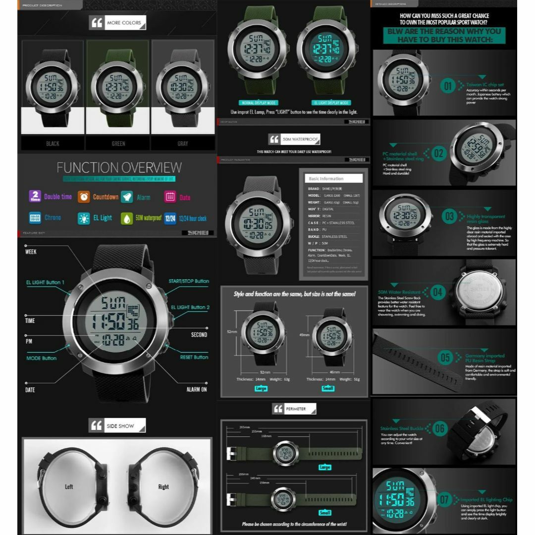 SKMEI 1268 デジタルスポーツウォッチ（アーミーグリーン） メンズの時計(腕時計(デジタル))の商品写真