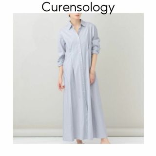 Curensology ストライプシャツワンピース　ブルー　マキシ丈　長袖　M