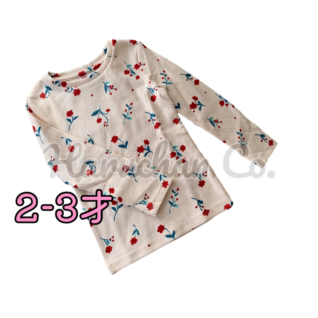 NEXT(ネクスト)の●未使用●3才　クリーム　レッド花柄　リブ　ロンT キッズ/ベビー/マタニティのキッズ服女の子用(90cm~)(Tシャツ/カットソー)の商品写真