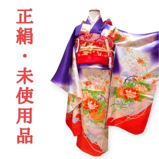 ★sold out★　7歳　レトロ正絹紫牡丹菊熨斗　七五三　お着物フルセット(和服/着物)