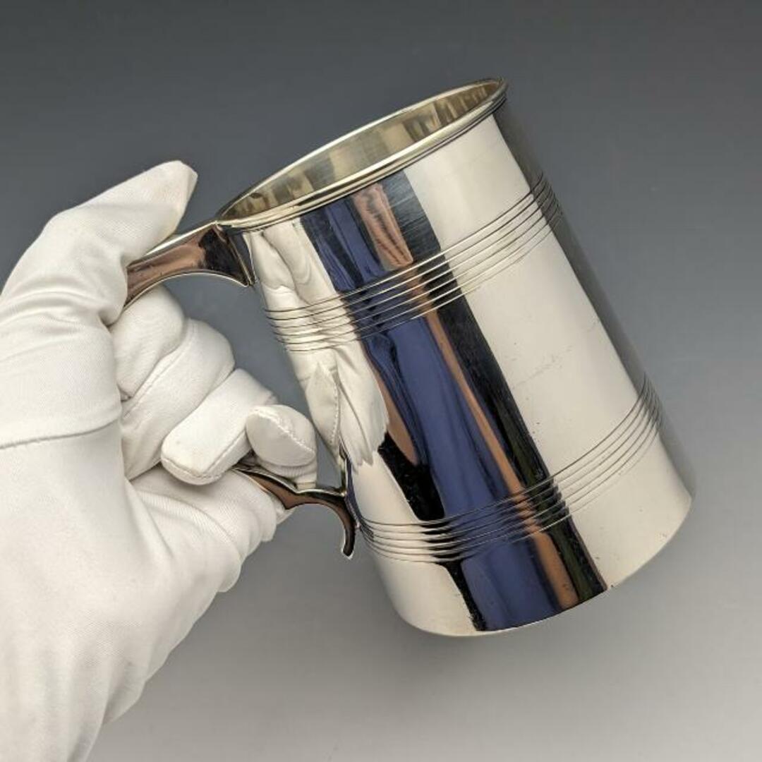 目立った傷や汚れのない美品機能英国アンティーク シルバープレート製 ガラス底 マグカップ