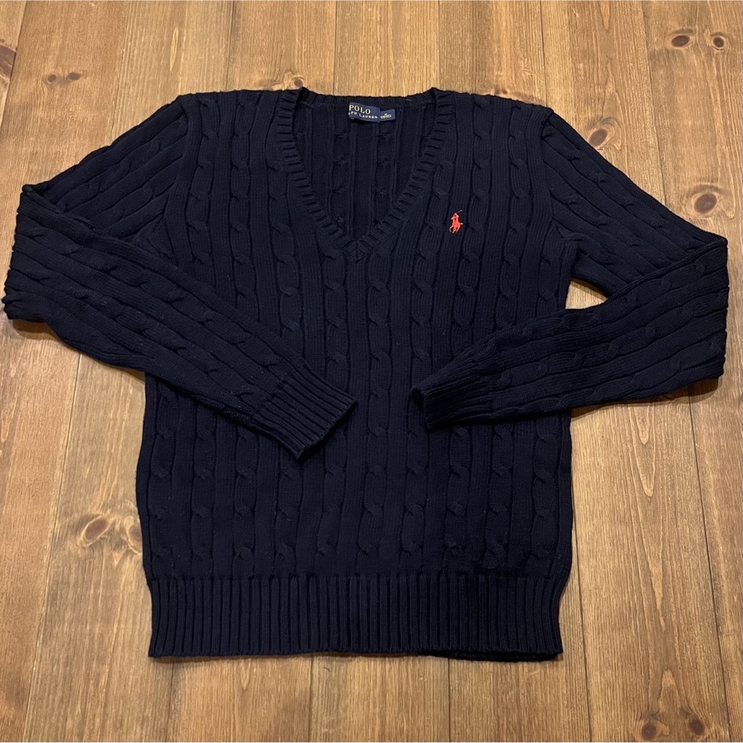 POLO RALPH LAUREN(ポロラルフローレン)の【美品】ラルフローレン ✳︎ニット✳︎ネイビー✳︎Ｖネック✳︎ケーブルニット レディースのトップス(ニット/セーター)の商品写真