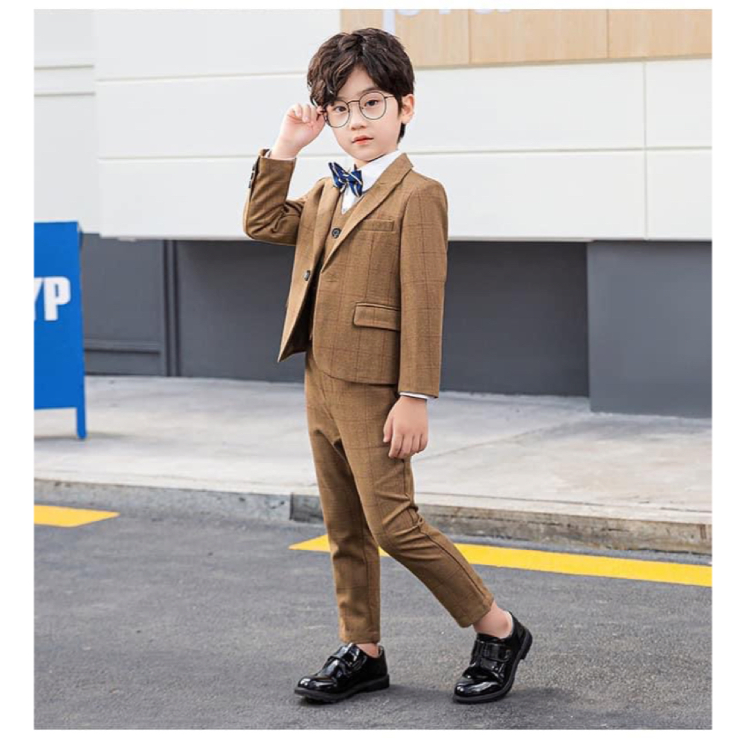 キッズ服男の子用(90cm~)⭐️新商品 130 ブラウン 5点セット フォーマル 男の子 結婚式 入学式 冬