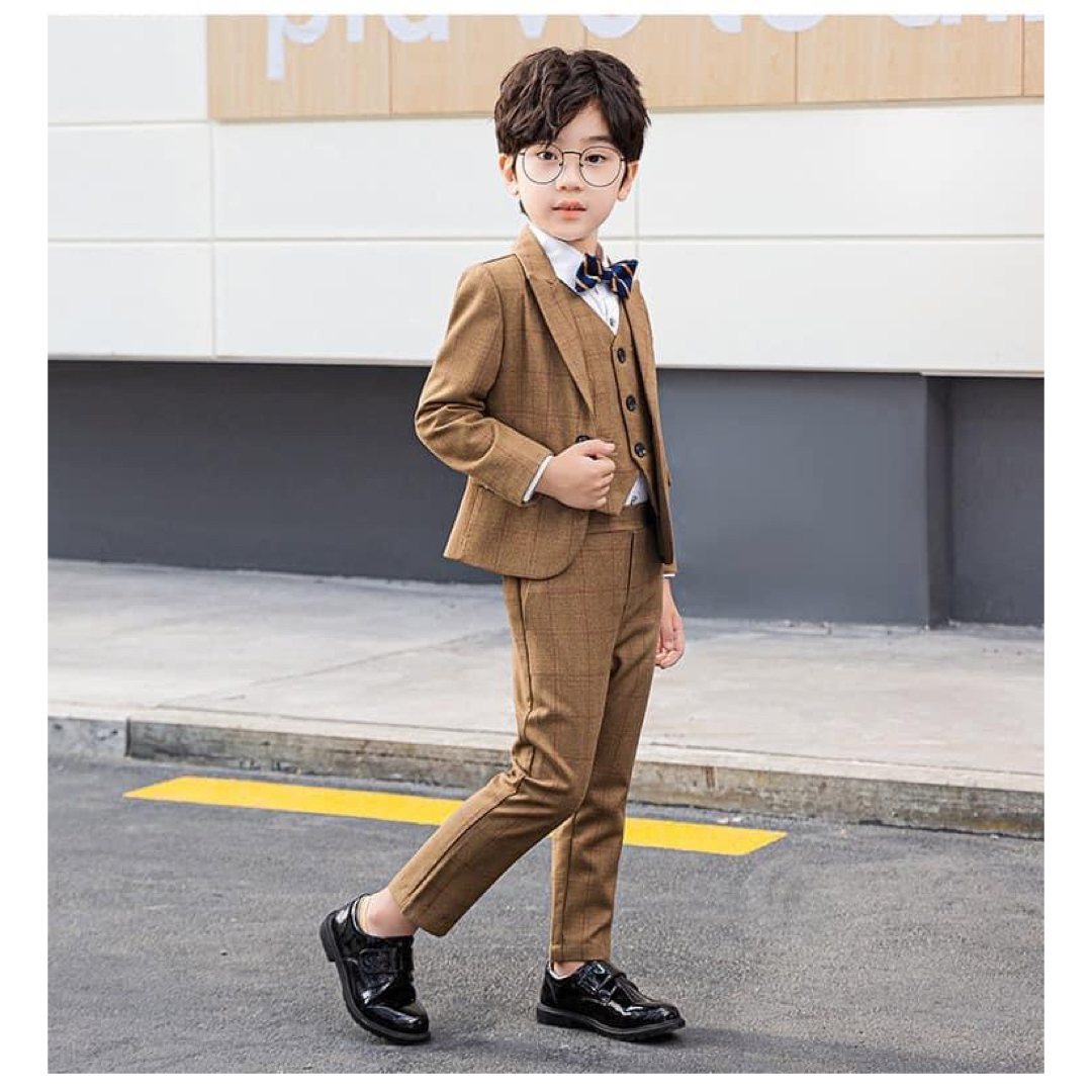 キッズ服男の子用(90cm~)⭐️新商品 130 ブラウン 5点セット フォーマル 男の子 結婚式 入学式 冬