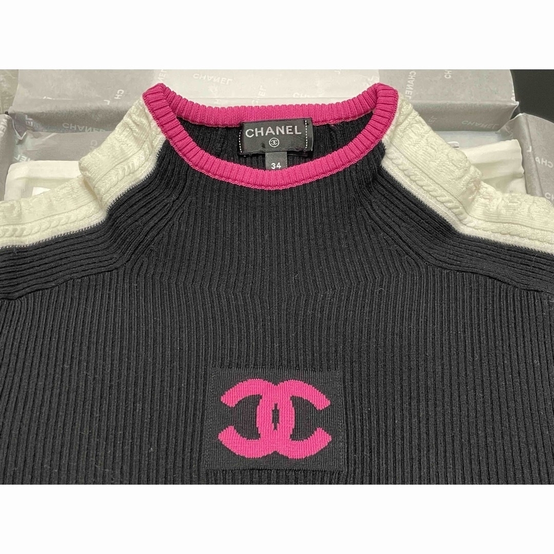 CHANEL シャネル ニット ココネージュ 23N ブラック 黒 ピンク 新品 CHANEL シャネル ニット ココネージュ 23N ブラック 黒 ピンク 新品