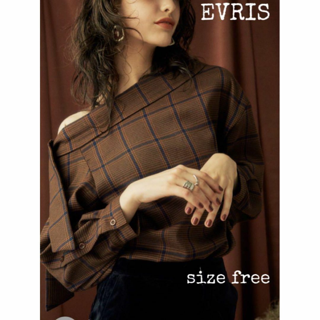 EVRIS(エヴリス)の新品✨EVRIS♡ボウタイブラウス 変形 チェック オフショルダー フリー レディースのトップス(シャツ/ブラウス(長袖/七分))の商品写真