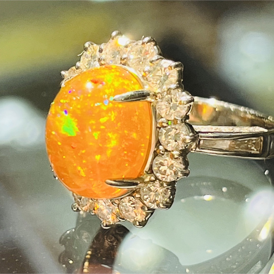 極上メキシコファイアオパール  ダイヤ　pt900 リング レディースのアクセサリー(リング(指輪))の商品写真