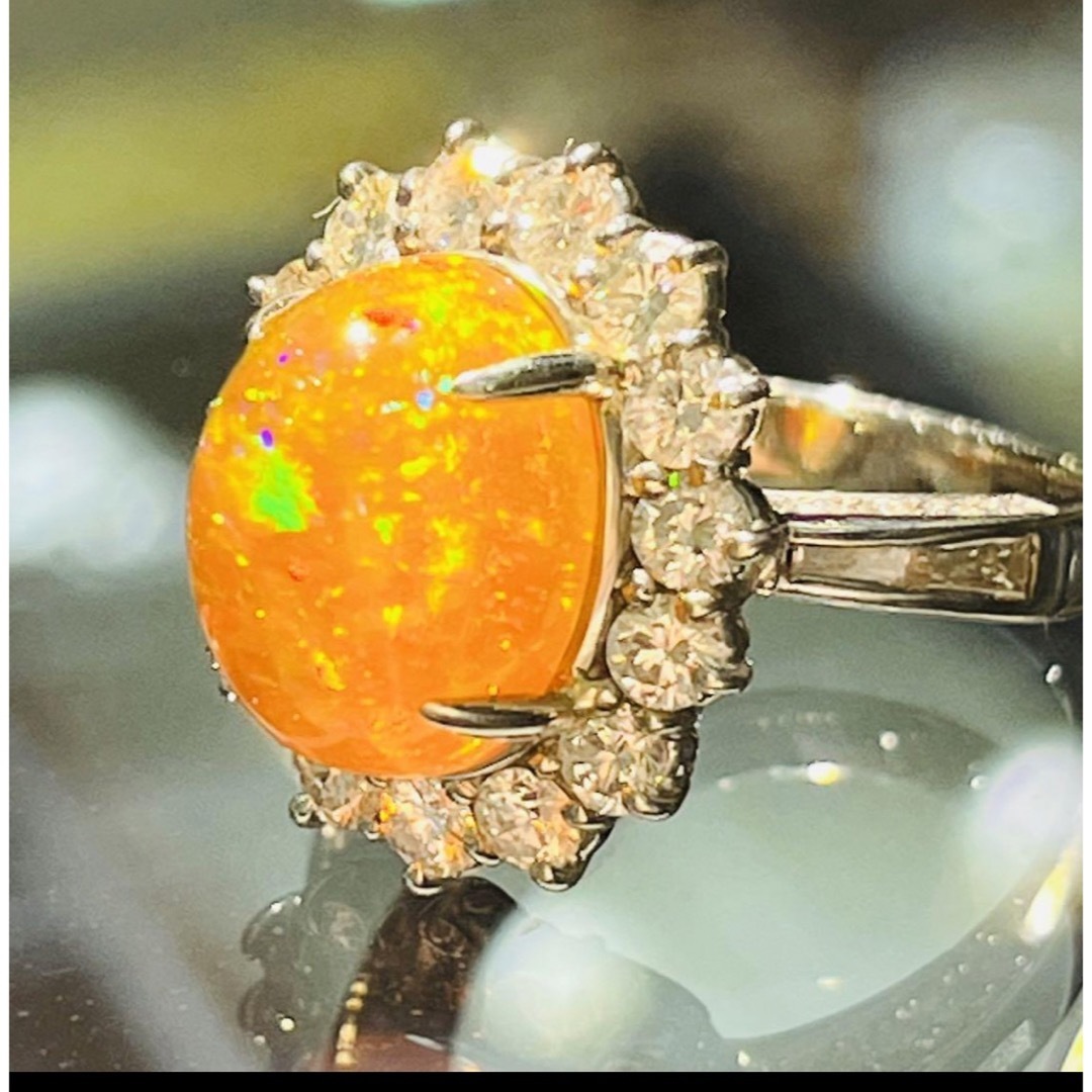 極上メキシコファイアオパール  ダイヤ　pt900 リング レディースのアクセサリー(リング(指輪))の商品写真