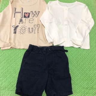 ユニクロ(UNIQLO)の【３点セット】サイズ95 100 UNIQLO 長袖カットソー　ハーフパンツ(Tシャツ/カットソー)