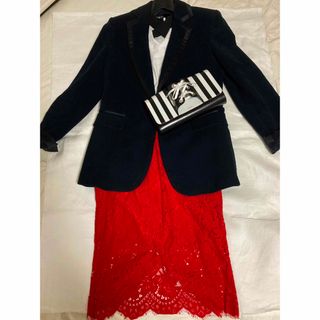 エイチアンドエム(H&M)のSale♡H&Mレースタイトスカート♡大人レッド　真紅色(ひざ丈スカート)