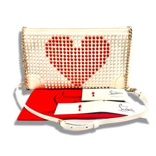 クリスチャンルブタン(Christian Louboutin)のChristian Louboutin クリスチャンルブタン LOUBIPOSH CLUTCH VALENTINES SPIKES スパイク ハート クラッチ ショルダーバッグ 白(ショルダーバッグ)