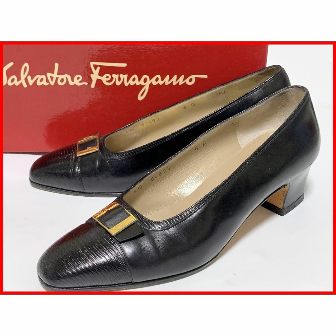 Salvatore Ferragamo(サルヴァトーレフェラガモ)のSalvatore Ferragamoフェラガモ 6≒23cm パンプス 黒 F レディースの靴/シューズ(ハイヒール/パンプス)の商品写真