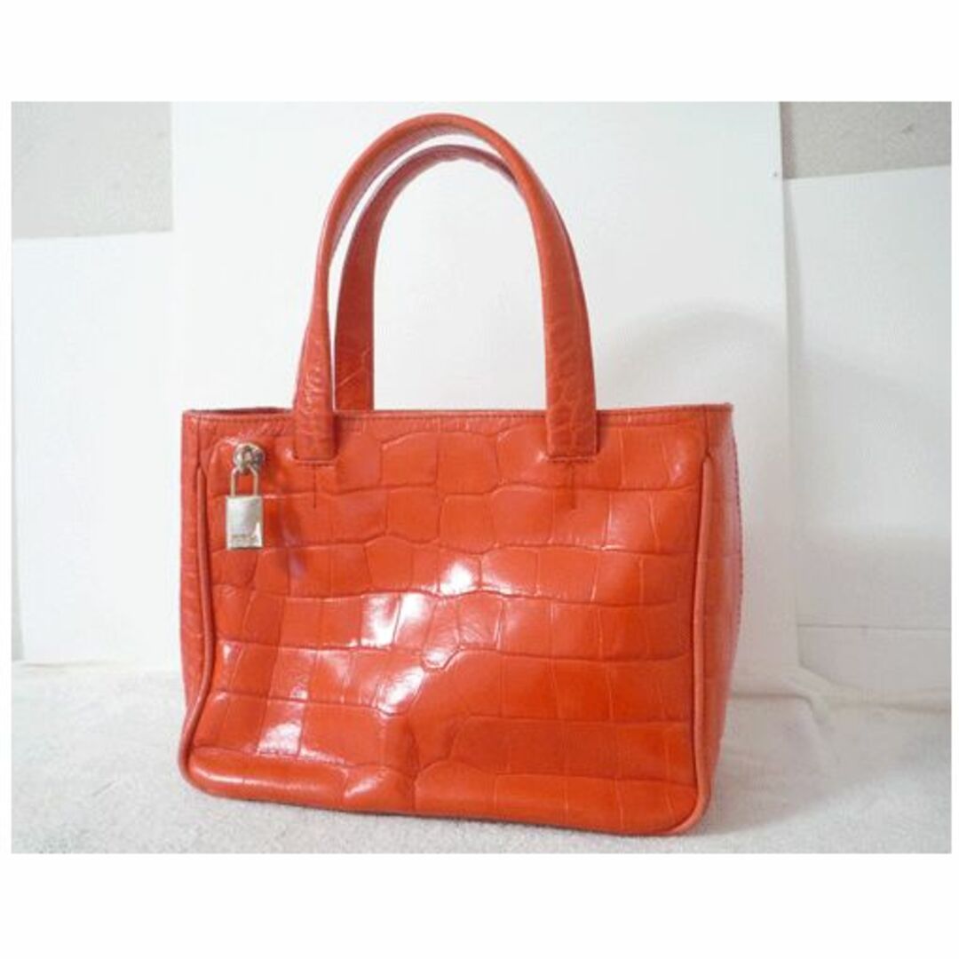 Furla - フルラ FURLA レザー オレンジ クロコ型押し トート ハンド ...