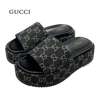 グッチ(Gucci)のグッチ GUCCI サンダル 靴 シューズ デニム ネイビー系 ミュール プラットフォーム GGロゴ(サンダル)