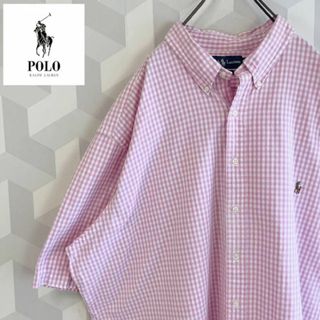 ラルフローレン(Ralph Lauren)の【90s ラルフローレン】3XLサイズ刺繍ギンガムチェック ビッグシャツピンク.(Tシャツ/カットソー(半袖/袖なし))