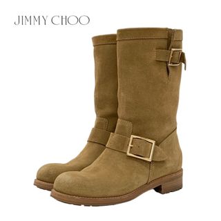 ジミーチュウ(JIMMY CHOO)のジミーチュウ JIMMY CHOO ブーツ ショートブーツ 靴 シューズ スエード キャメル ゴールド ミドルブーツ ベルト(ブーツ)