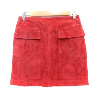 ザラ ベーシック 台形スカート ベイカー ミニ イノシシ革 XS 赤 レッド(ミニスカート)