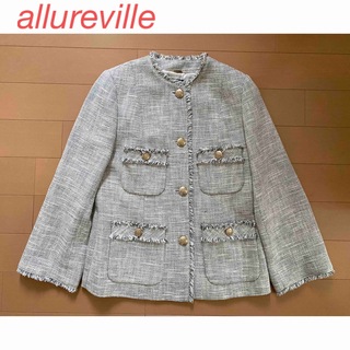 アルアバイル(allureville)の【美品】allureville スラブツイードクルーショートコート　グレー(ノーカラージャケット)