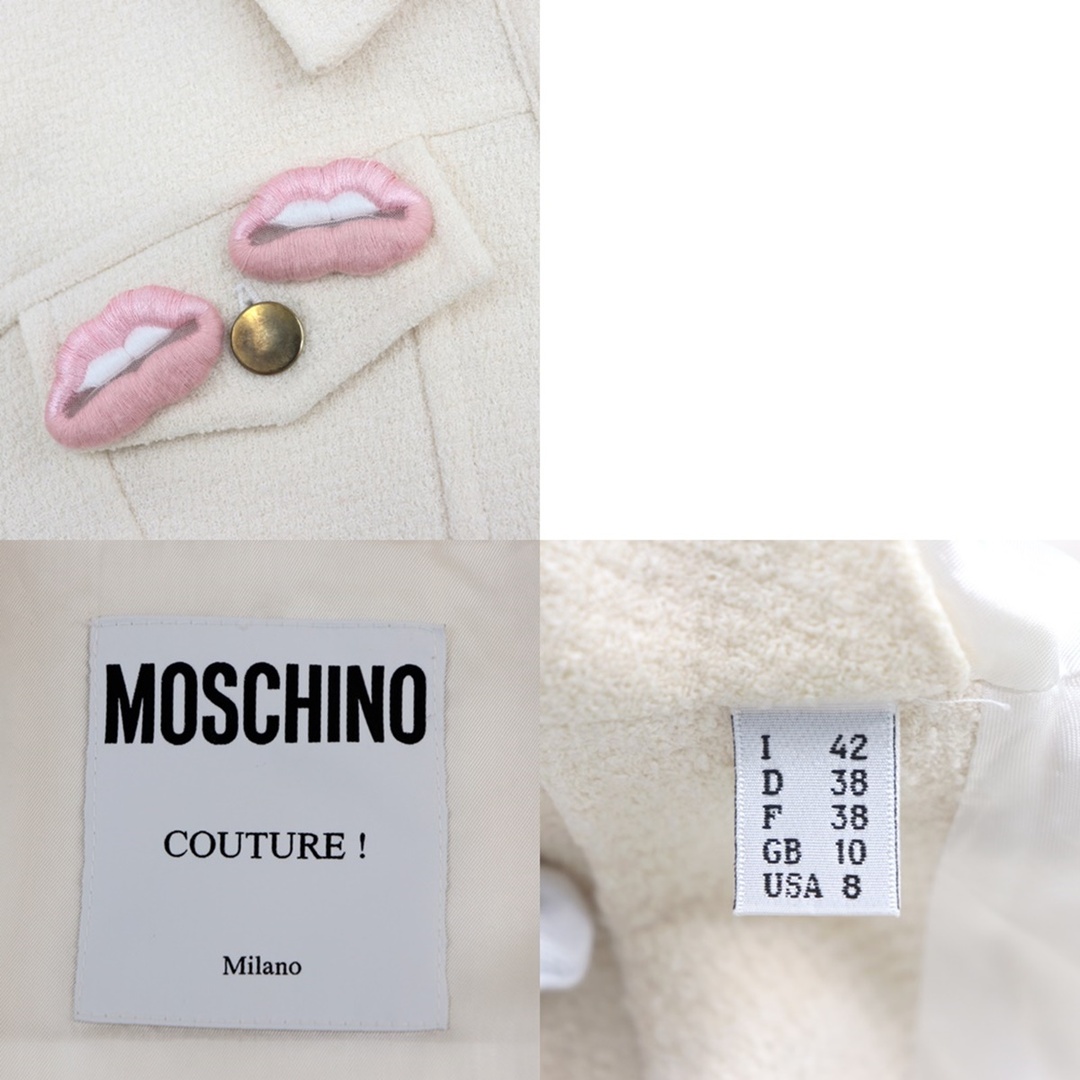 モスキーノクチュール リップアップリケ付 ショート ジャケット レディース アイボリー ピンク 42 クロップド MOSCHINO COUTURE