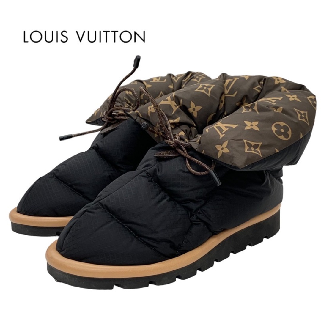 ルイヴィトン LOUIS VUITTON ピローライン モノグラム ブーツ ショートブーツ 靴 シューズ アンクルブーツ ナイロン ブラックブラックブラウン