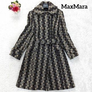 ご専用！美品✨スポーツマックス　ロングコート　ツイード　ダブル　前ベルト　42