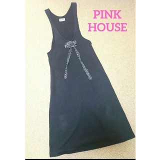 ピンクハウス(PINK HOUSE)のピンクハウス　ジャンパースカート　PINKHOUSE　ロゴ入り　リボン(ロングワンピース/マキシワンピース)
