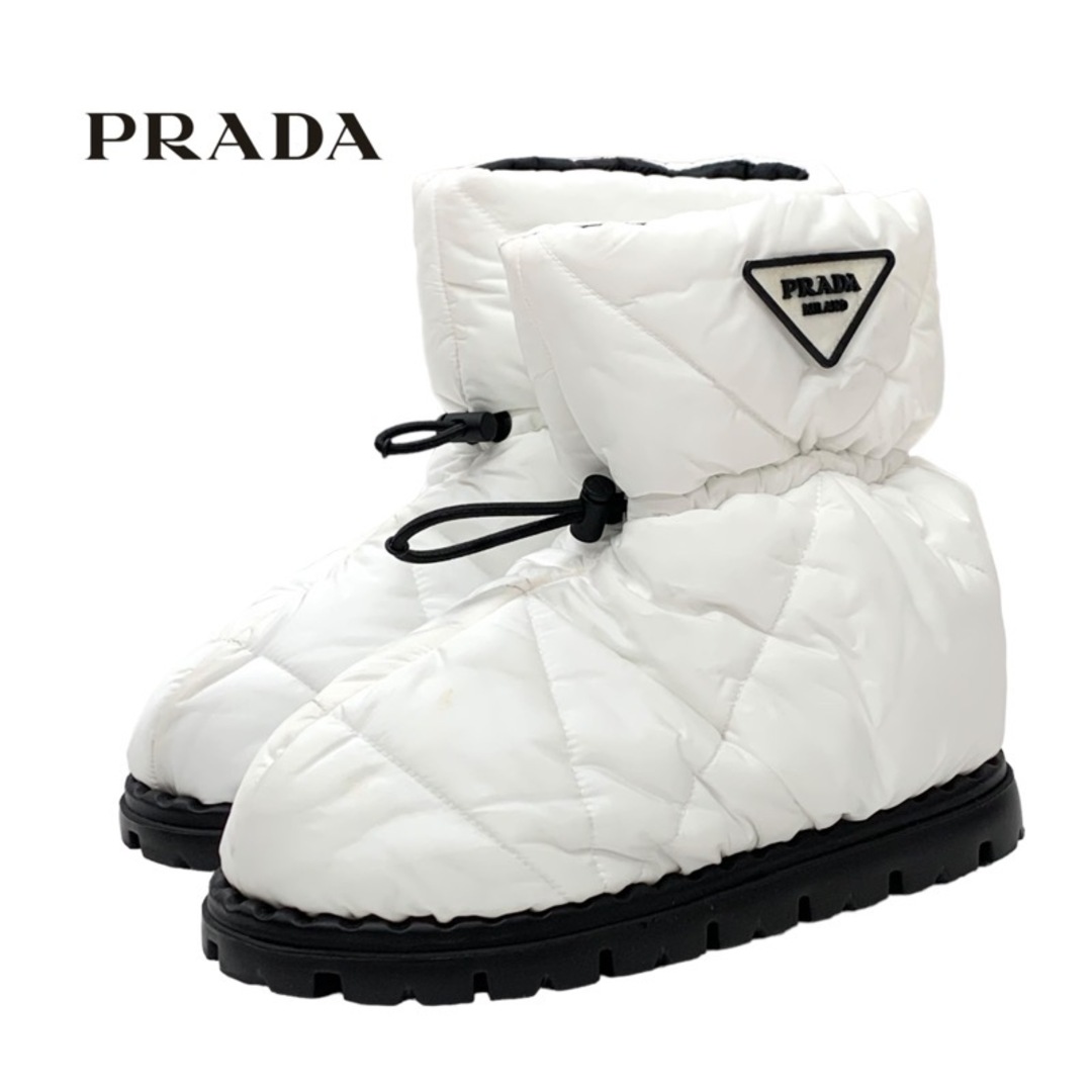 素材プラダ PRADA ブーツ ショートブーツ スノーブーツ 靴 シューズ ロゴ ナイロン ホワイト