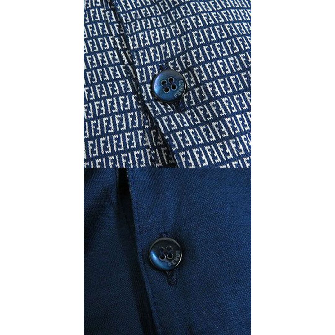 美品□FENDI/フェンディ 無地/ズッカ ロゴボタン コットン100％ リバーシブル ショートスリーブ ポロシャツ ブルー 50 イタリア製 正規品