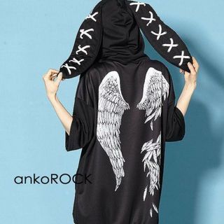 最終値下げ‼️ankoROCKビックシルエットジップパーカー　ブラック　おまけ付