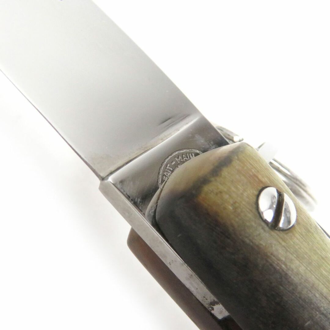 美品□HERMES/エルメス　バッファローホーン　折り畳み式　ホールディングナイフ　リング付き　シルバー×ベージュ系　全長約18cm